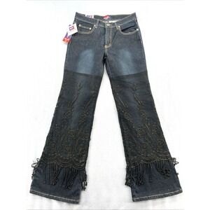 VTG Cali Cat Jeans Women's 11 Low Rise Dark Wash 90s Hippie Flare Stretch